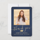 2 Foto Nieuw adres Navy Blue en Gold Afstuderen Bedankkaart (Voorkant)