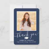 2 Foto Nieuw adres Navy Blue en White Afstuderen Bedankkaart (Voorkant)