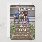 2 Foto Nieuw adres String Lights Pine & Wood Feestdagenkaart (Voorkant)