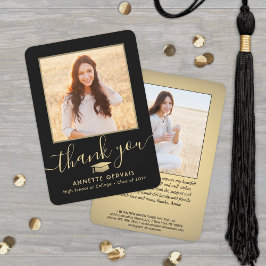 2 Foto nieuw adres zwart & Gold Script-Afstuderen Bedankkaart