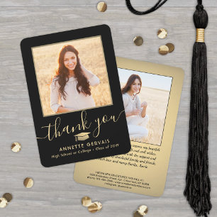 2 Foto nieuw adres zwart & Gold Script-Afstuderen Bedankkaart