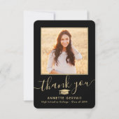 2 Foto nieuw adres zwart & Gold Script-Afstuderen Bedankkaart (Voorkant)