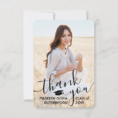 2 Foto Nieuw Adres Zwarte Typografie Afstuderen Bedankkaart (Voorkant)