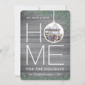 2 Foto Nieuw Huis Adres Modern Hout & Grenen Verhu Feestdagenkaart (Voorkant)