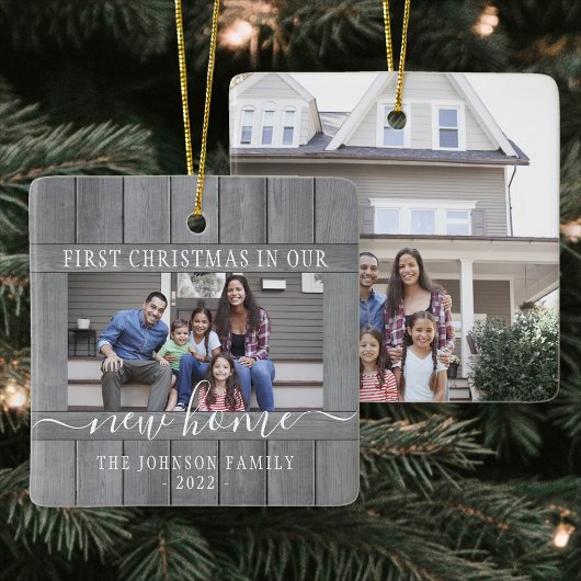 2 Foto nieuw startpunt voor eerste kerst: grijs ho Keramisch Ornament