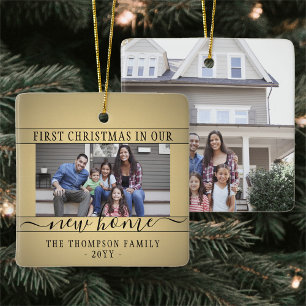 2 Foto nieuw startpunt voor eerste kerstmis: Gold  Keramisch Ornament