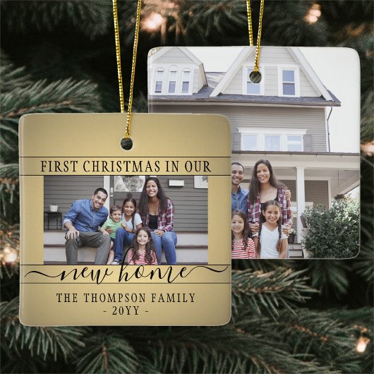 2 Foto nieuw startpunt voor eerste kerstmis: Gold  Keramisch Ornament