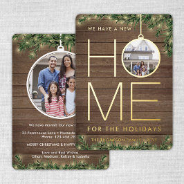 2 Foto Nieuwe Starthout, Pine & String Lights Folie Feestdagenkaart