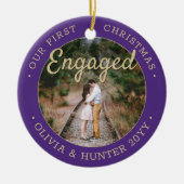 2 Foto Ons eerste kerstfeest met Paars en goud Keramisch Ornament (Voorkant)