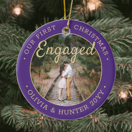 2 Foto Ons eerste kerstfeest met Paars en goud Keramisch Ornament