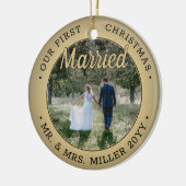 2 Foto: Ons eerste kersthuwelijk, zwart en goud Keramisch Ornament (Links)