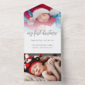 2 foto Ontvankelijk adres Baby eerste kerstkaart All In One Uitnodiging (Binnen)