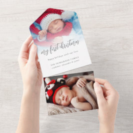 2 foto Ontvankelijk adres Baby eerste kerstkaart All In One Uitnodiging
