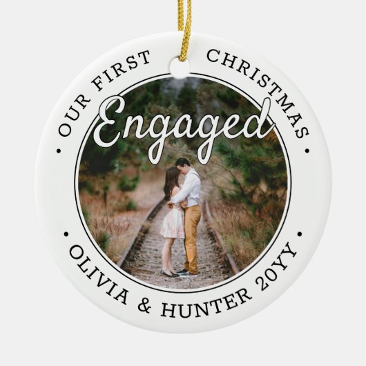 2 Foto Onze eerste kerst in zwart-wit Keramisch Ornament (Voorkant)