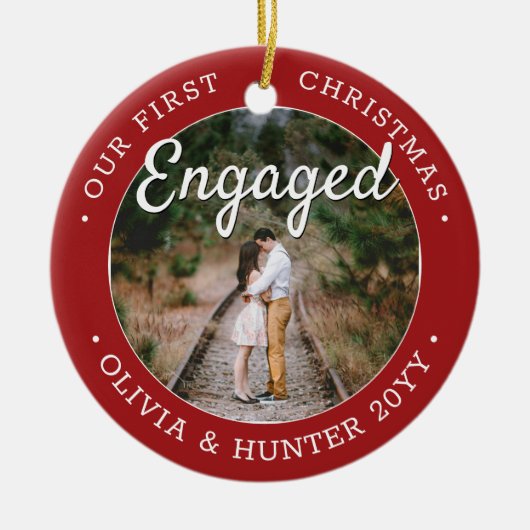 2 Foto Onze eerste kerst Rood en Wit Keramisch Ornament (Voorkant)