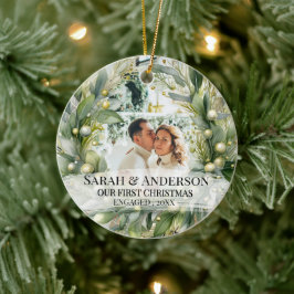 2 Foto Onze eerste kerst verloofd, Zverloofd Keramisch Ornament