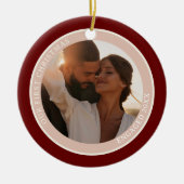 2 Foto Onze Eerste Kerstmis Betrokken Beige Blush Keramisch Ornament (Voorkant)