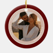 2 Foto Onze Eerste Kerstmis Betrokken Beige Blush Keramisch Ornament (Achterkant)