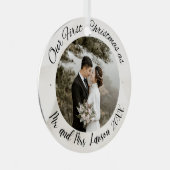 2 Foto Onze Eerste Kerstmis Getrouwd Faux Ornament (Voorkant Rechts)