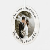 2 Foto Onze Eerste Kerstmis Getrouwd Faux Ornament (Voorkant links)