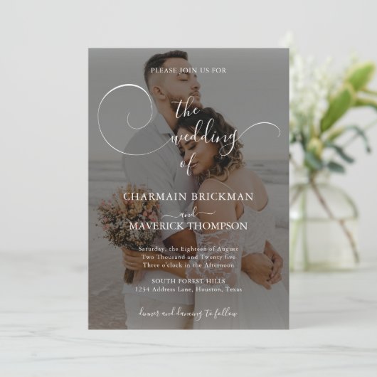 2 foto overlay budget QR code bruiloft Kaart (Staand voorkant)