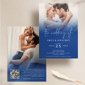 2 foto overlay script QR blauw bruiloft Kaart