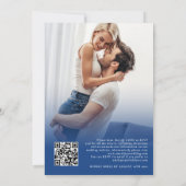 2 foto overlay script QR blauw bruiloft Kaart (Achterkant)