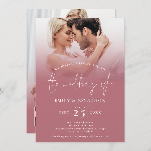 2 foto overlay script QR code Roos gouden bruiloft Kaart (Voorkant / Achterkant)