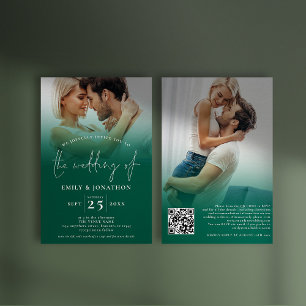 2 foto overlay script QR Emerald Green bruiloft Kaart