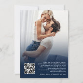 2 foto overlay script QR marine wit bruiloft Kaart (Achterkant)
