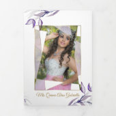 2 Foto Paarse gebladerte Mis Quince Años Drieluik Uitnodiging (Cover)