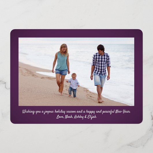 2 Foto Paarse Modern Joy-kerstversiering Folie Feestdagenkaart (Achterkant)