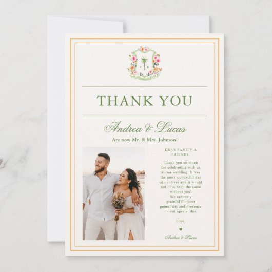 2 Foto Palm Tree Monogram bruiloft Dank u kaart (Voorkant)