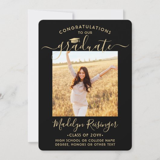 2 Foto Parents Congrates Black en Gold Afstuderen Aankondiging (Voorkant)