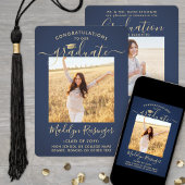 2 Foto Parents Congrates Navy Blue Gold Afstuderen Aankondiging