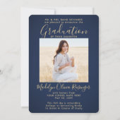 2 Foto Parents Congrates Navy Blue Gold Afstuderen Aankondiging (Achterkant)