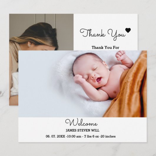 2 foto pasgeborenen welkom geboorteaankondiging aankondiging (Voorkant / Achterkant)