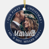 2 Foto Passen getrouwd 1e Kerstmis gehuwd marinenb Keramisch Ornament (Voorkant)