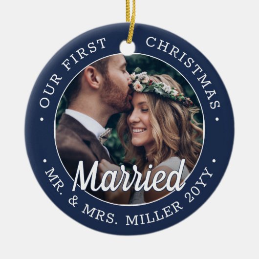 2 Foto Passen getrouwd 1e Kerstmis gehuwd marinenb Keramisch Ornament (Voorkant)