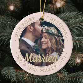 2 Foto Passen getrouwd 1e Kerstmis gehuwd met Blus Keramisch Ornament