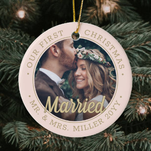 2 Foto Passen getrouwd 1e Kerstmis gehuwd met Blus Keramisch Ornament