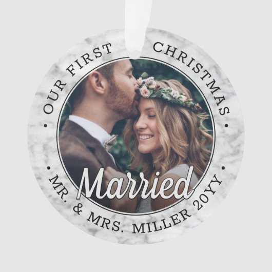 2 Foto Passen getrouwd 1e Kerstmis gehuwd met faux Ornament (voorkant)