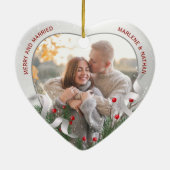 2 Foto Passen getrouwd 1st Christmas Silver Lijst Keramisch Ornament (Achterkant)