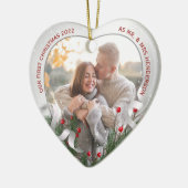 2 Foto Passen getrouwd 1st Christmas Silver Lijst Keramisch Ornament (Links)