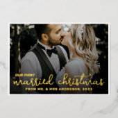2 Foto Passen getrouwd 1st gehuwd kerstscript Folie Feestdagenkaart (Voorkant)