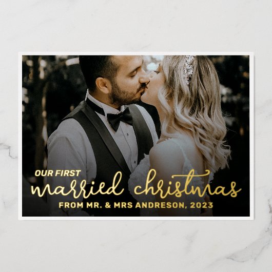 2 Foto Passen getrouwd 1st gehuwd kerstscript Folie Feestdagenkaart (Voorkant)