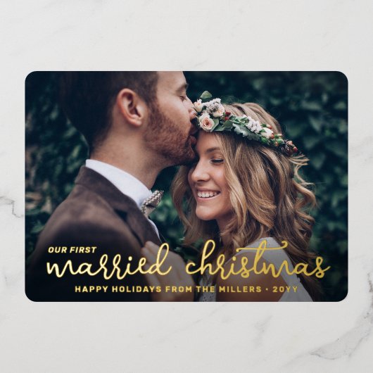 2 Foto Passen getrouwd 1st gehuwd kerstscript Folie Feestdagenkaart (Voorkant)