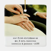 2 Foto Passen getrouwd 1st Kerstmis eenvoudige sch Keramisch Ornament (Achterkant)