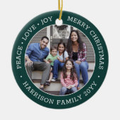 2 Foto Peace Love Joy Merry kerst Green White Keramisch Ornament (Voorkant)