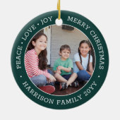2 Foto Peace Love Joy Merry kerst Green White Keramisch Ornament (Achterkant)